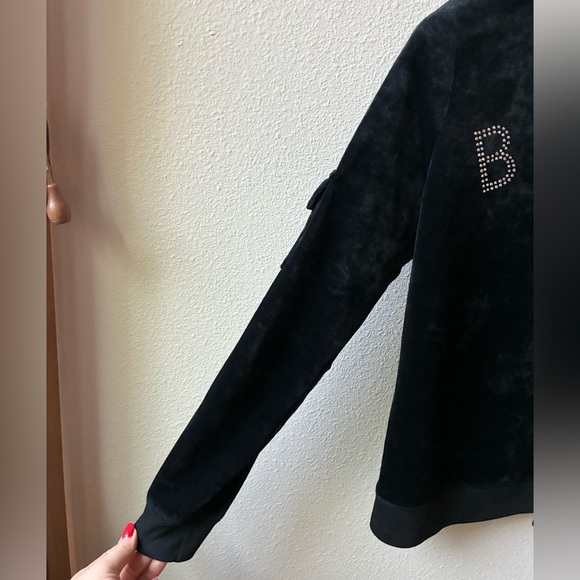 EUC Y2K BCBG Black Velvet Track Jacket (Size:M) - Picture 2 of 11